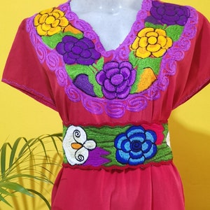 Mexican Dress with embroideries Boho Dress Festival Dress Party Dress Bright Floral Hippie fits medium / large  V2