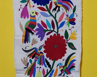 otomi table runner, mexico wide table runner, mexican handmade embroider, bed runner cotton 100% 75x18" ca5