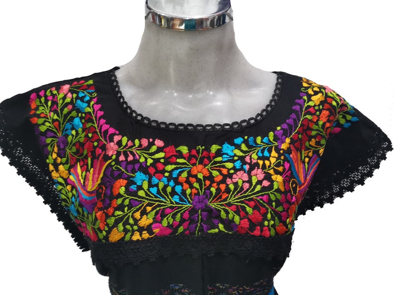 Mexico dress cotton embroider dress mexican oaxaca dress handmade peasant boho dress Frida dress summer party parade dress fits M-L R28