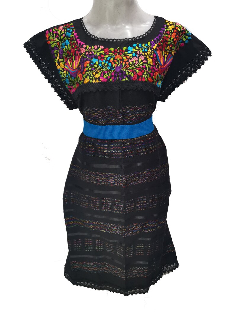 Mexico dress cotton embroider dress mexican oaxaca dress handmade peasant boho dress Frida dress summer party parade dress fits M-L R28