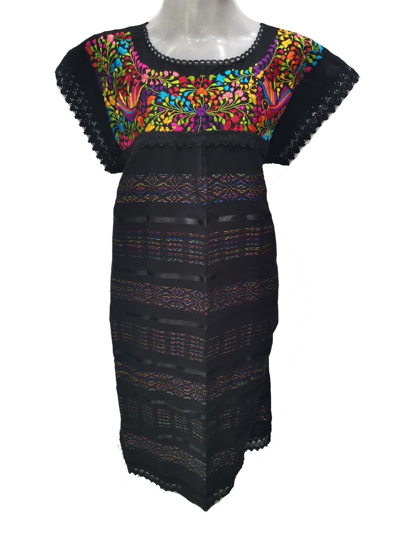 Mexico dress cotton embroider dress mexican oaxaca dress handmade peasant boho dress Frida dress summer party parade dress fits M-L R28