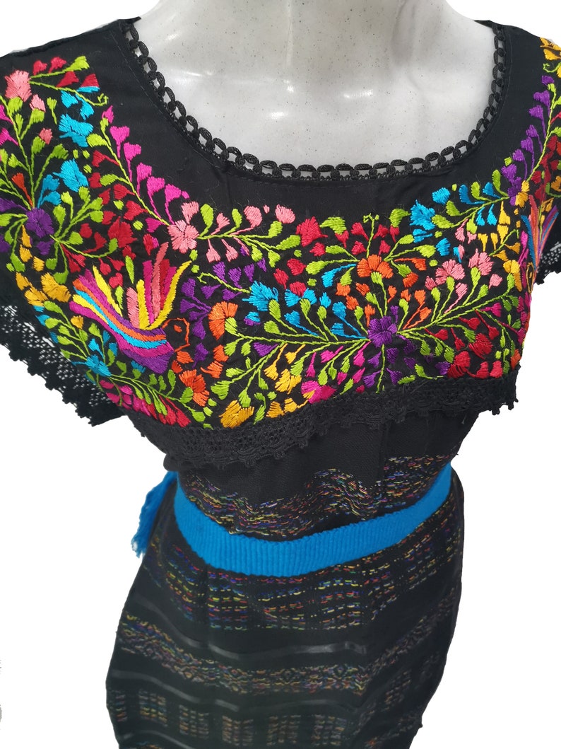 Mexico dress cotton embroider dress mexican oaxaca dress handmade peasant boho dress Frida dress summer party parade dress fits M-L R28