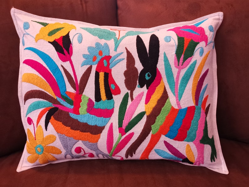 Mexican Cushion Cover Otomi Embroidered Pillowcase Etsy