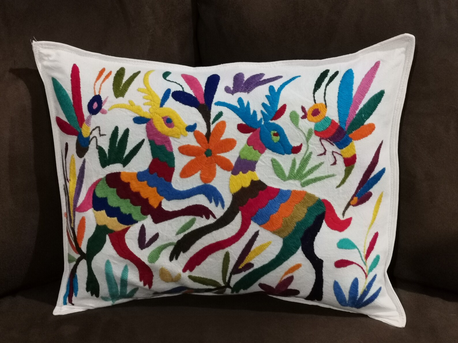 Mexican Pillow Otomi Pilllow Mexican Embroidered Cushion Etsy