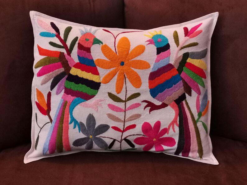 Mexican Cushion Cover Otomi Embroidered Pillowcase Etsy