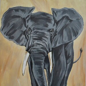 Dipinto su tela in acrilico raffigurante un elefante africano della fauna selvatica.