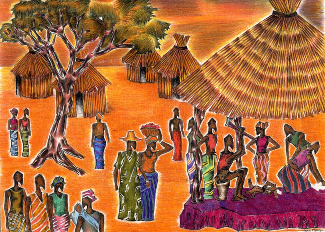 Original Colored Pencil drawing of a colorful African Zambian Etsy