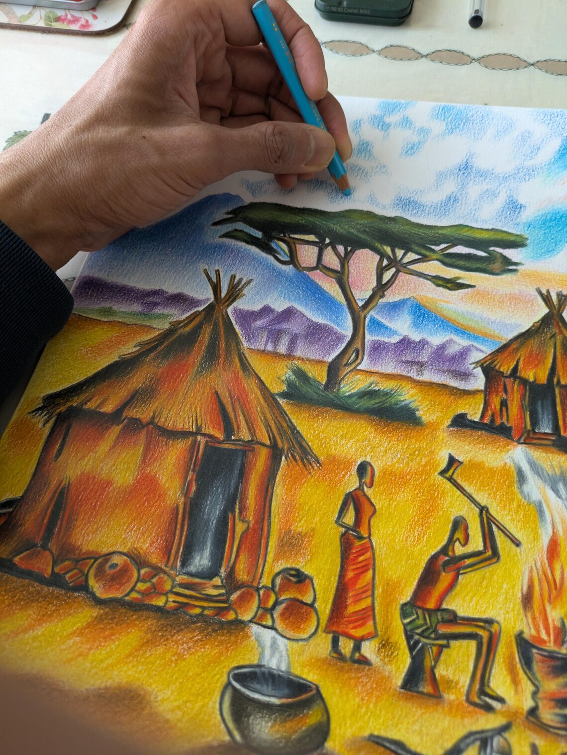 Cultural Rhythm | Original African Village Drawing | One of a Kind ...
