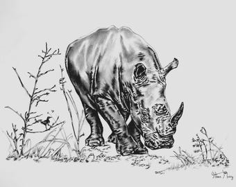 Enduring Strength | Original Rhino Drawing | One of a Kind Wildlife Art