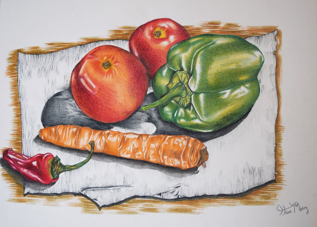 Poster round composition with hand drawn vegetable