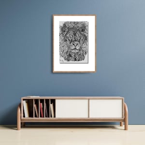 Majestic Lion Pencil Drawing | A4 Graphite and Fineliner Original | Wildlife Wall Art for Animal Lovers | Hand Signed African Big Cat Art