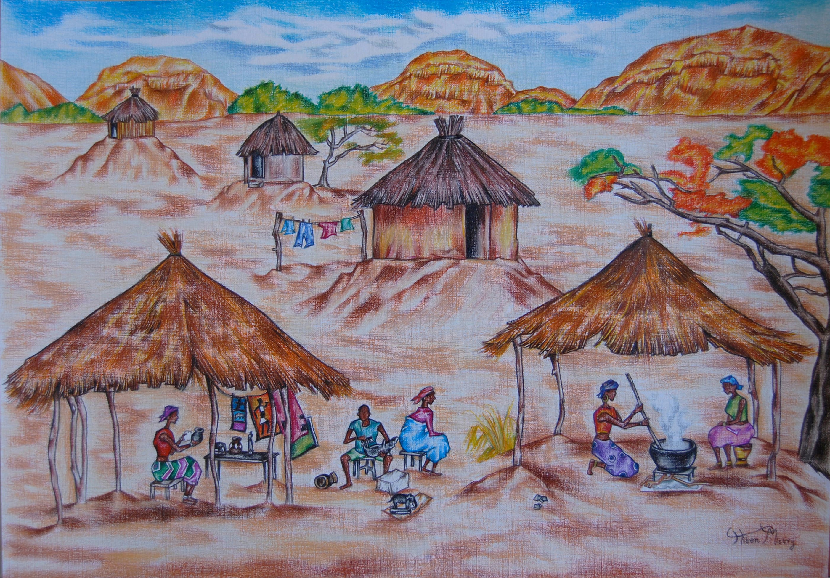 Color canvas of life - Beautiful village girl drawing. # Beautiful village  girl. # pencil colour drawing. | Facebook