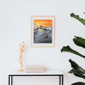 Original Venice Sunset Painting | Handmade Acrylic Italian Cityscape Art | Romantic Travel Gift for Home Wall Decor