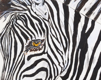 オリジナルシマウマのアクリル画 | 野生動物アート | 白黒壁装飾