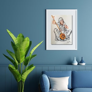 Mirabai Original Drawing: Indian Spiritual Art, Colored Pencil A3 Portrait