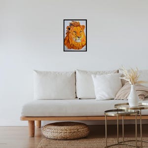 Dipinto acrilico originale di leone / Audace opera d'arte murale raffigurante la fauna selvatica africana / Decorazione maestosa di grandi felini / Opera d'arte vibrante realizzata a mano