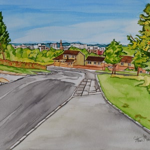 Original Watercolour Townscape | Hand Painted Urban Landscape | A3 Unframed Wall Art | Signed by Artist