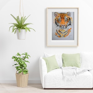 Original Zeichnung | Handgezeichnet Buntstift Wildtiere Kunst | Realistisches Raubkatzen Portrait für Natur Inspirierte Wand Dekoration