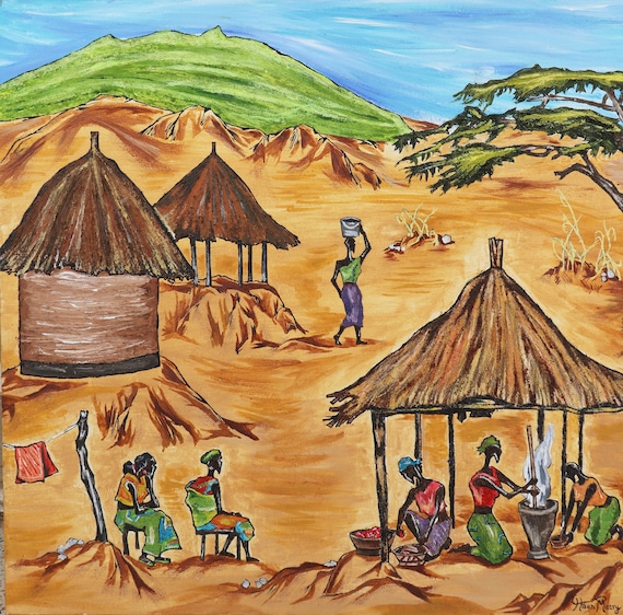 Original Zambian Village Painting Etsy