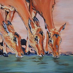 Dipinto originale di impala e antilope / Arte murale della fauna selvatica africana / Decorazione naturalistica dipinta a mano / Elegante opera d'arte di animali da safari