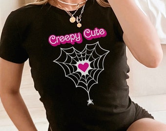 Halloween Baby Tee Creepy Cute Halloween Shirt Baby Tee Creepy Baby Tee Cute 90s Halloween Tee Spiderweb Baby Tee 90s Halloween