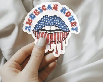 American Honey Kiss-Cut Stickers, Patriotic StickerLaptops, Lips Sticker for Water Bottles, Journals, Red White Blue Cute America Sticker