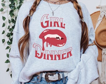 Vampire Sweatshirt Girl Dinner Vampire Sweater Vampire Shirt Vampire Fangs Sweatshirt Sexy Halloween Tees Womans Halloween Sweatshirt