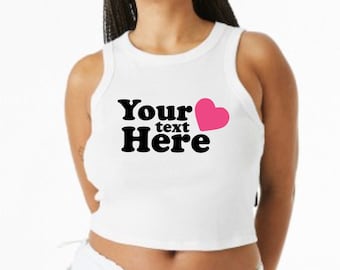 Custom racer back cropped ribbed tank, Your design here cropped tank top, y2k 90s ribbed tank top cropped, Personalized cropped tank top