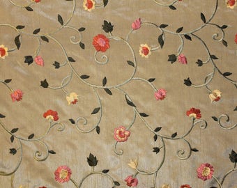 Decorator Fabrics by the Yard, Willow Faux Silk Embroidered Floral Fabric