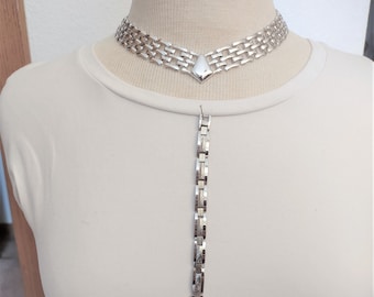 Silver tone Woven Link Choker with Modern design bracelet