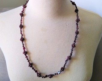 Braided Czech garnet bead necklace vintage