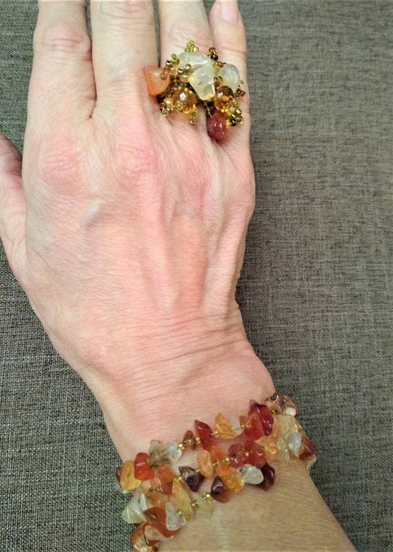 Citrine Chip Bracelet Triple Strand w Sterling Toggle