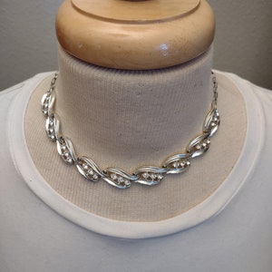 Vintage Lisner Silver tone with Rhinestones Choker Necklace
