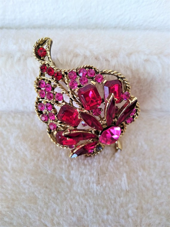 Juliana Cranberry and Bright Pink Rhinestone Brooc