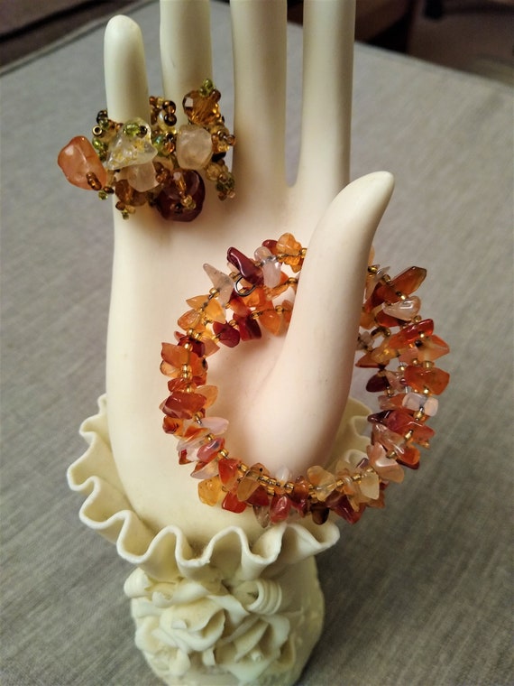 Citrine Chip Bracelet Triple Strand w Sterling Toggle