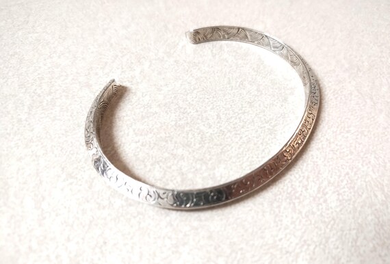 Sterling Cuff Bracelet with Scrolling Etching View 3