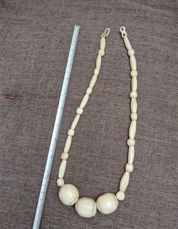 Vintage Handmade Bone Bead Necklace - image 2