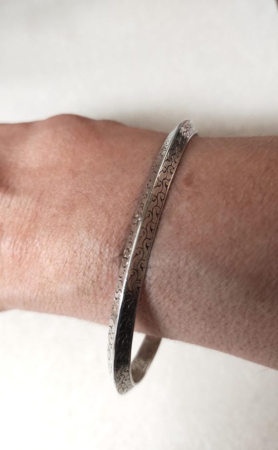 Sterling Cuff Bracelet with Scrolling Etching View 4