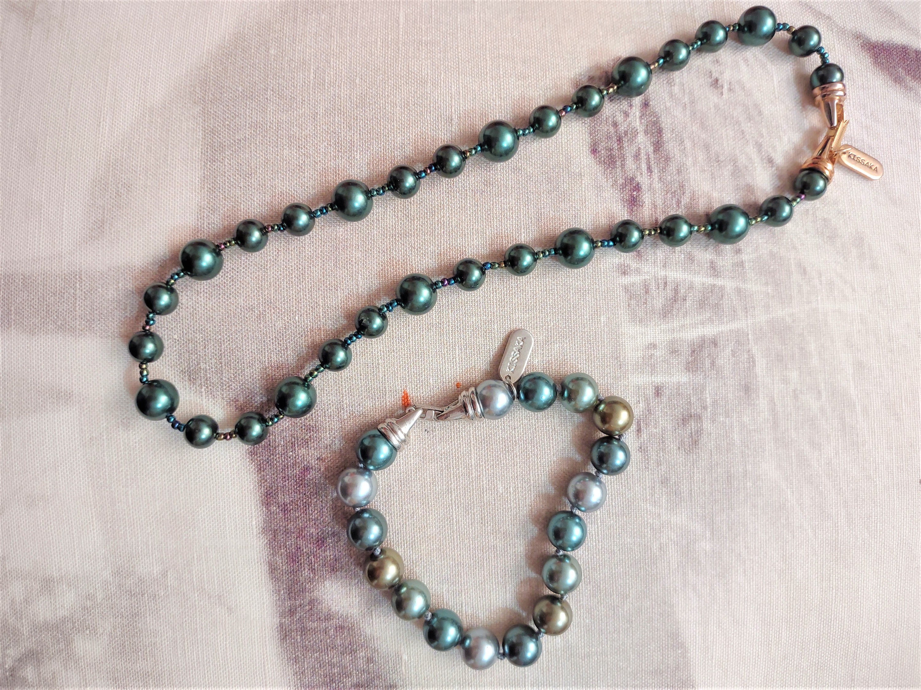 Kissaka Deep Green Faux Pearl With Seed Bead Necklace and Matching