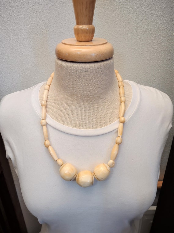 Vintage Handmade Bone Bead Necklace - image 1