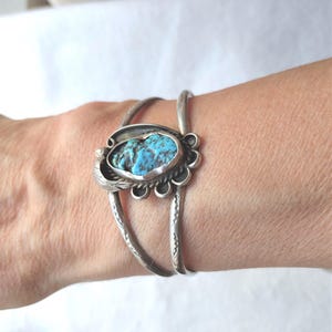 Vintage Old Pawn Sterling Cuff with Turquoise Chunk Center
