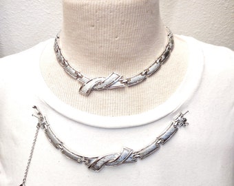Silver Tone Coro Choker Necklace and Bracelet Set