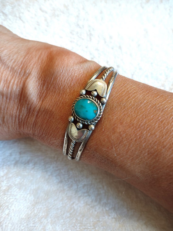 Native American Sterling Cuff with Turquoise Stone