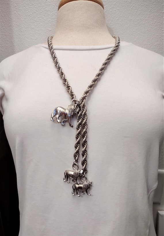 Vintage Silver Full Body Lion Pendant Necklace