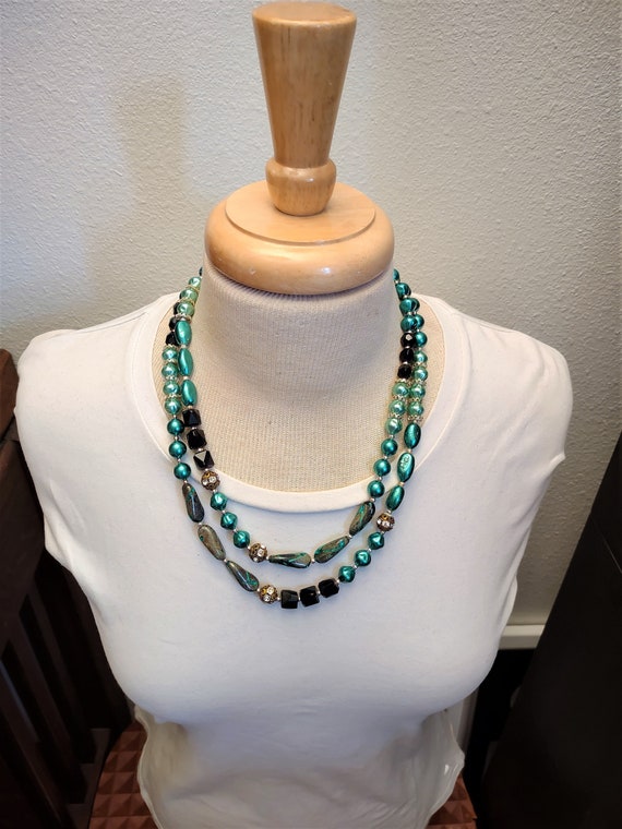 Varied Green Faux Pearl Multi-Strand Necklace