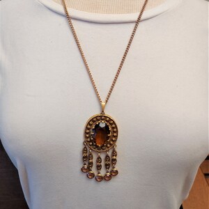 Collier Vintage Goldette Cabochon Topaze Doré, Magnifique, Occasion Patiné