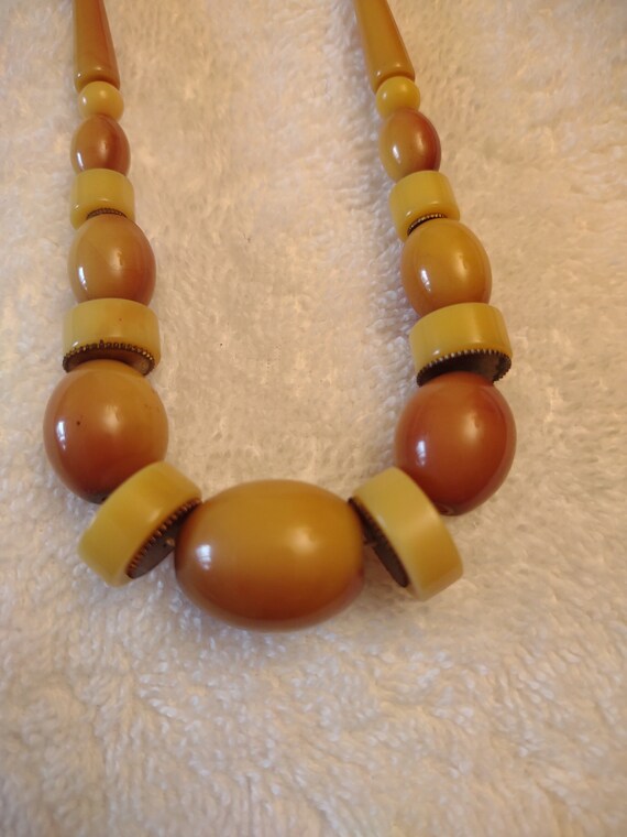 Collier Ancien En Ambre Caramel Et Bakélite - État Parfait - Bijou Vintage
