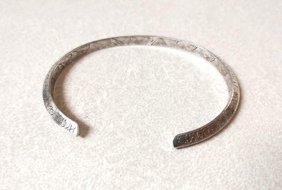 Sterling Cuff Bracelet with Scrolling Etching View 5