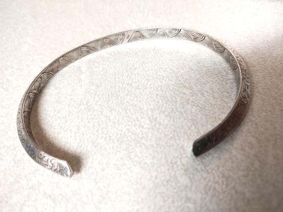 Sterling Cuff Bracelet with Scrolling Etching View 6