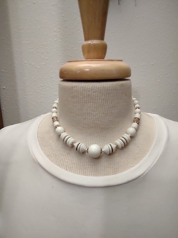 Vintage Czech Milk Glass Bead Art Deco Choker Neck